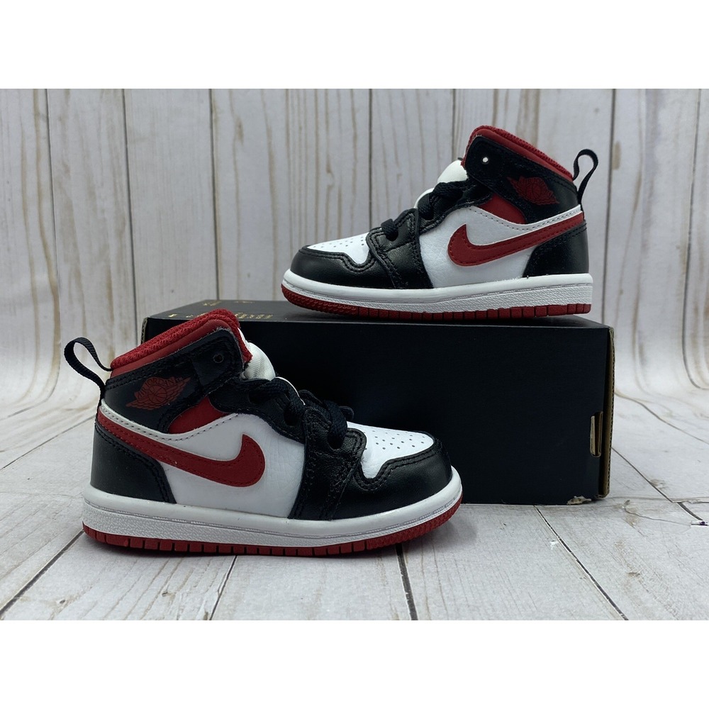 Nike Air Jordan 1 Mid TD Toddler Shoes White Gym Red Black 640735-122 Size‎ 5C